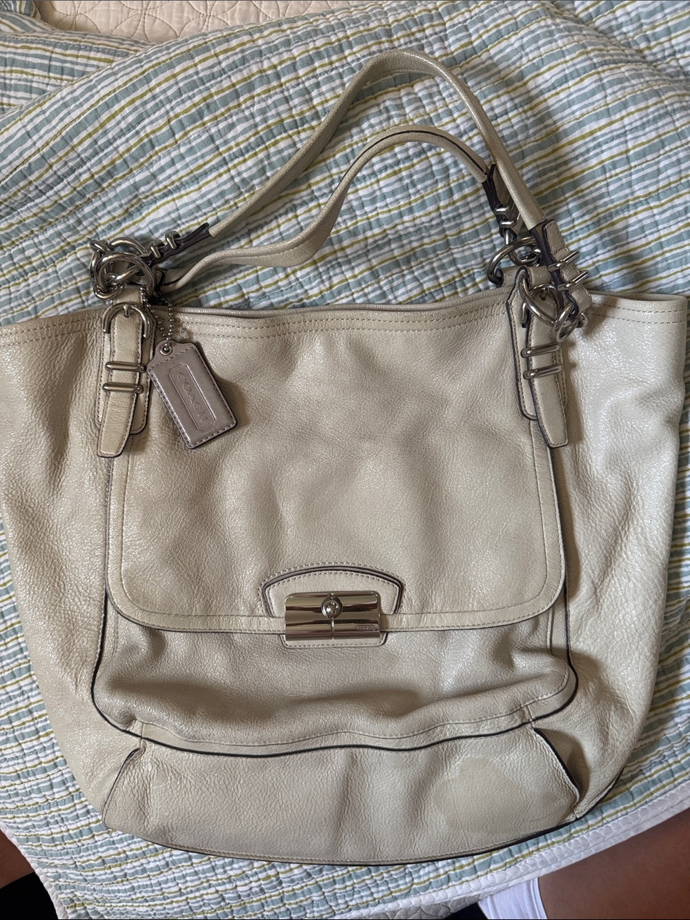 Coach Pebbled Leather Shoulder Bag in Taupe